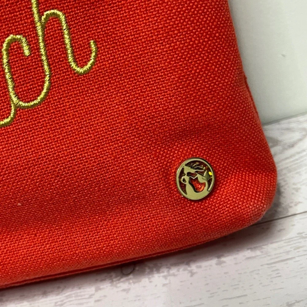 Spartina 449 Sweet as a Peach Linen Canvas Cosmetic Pouch Makeup Bag Gold Zip
